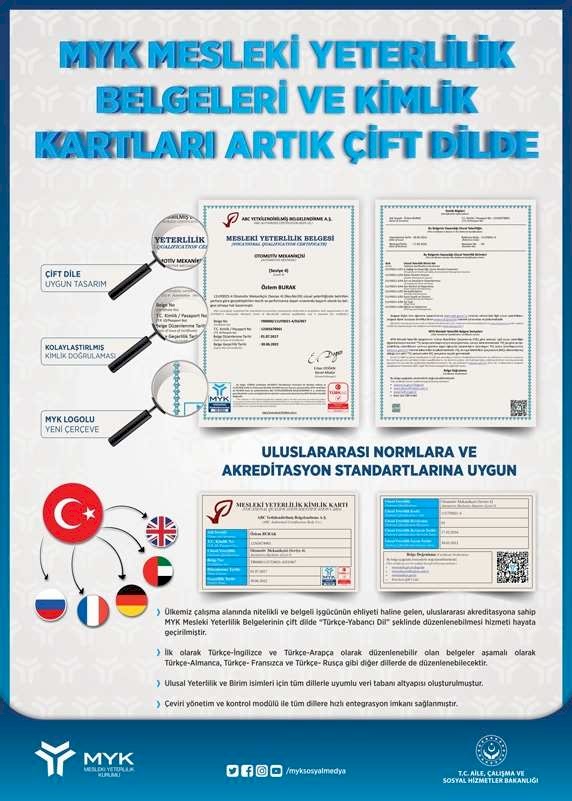 MYK Belgeleri Artık Çift Dilde