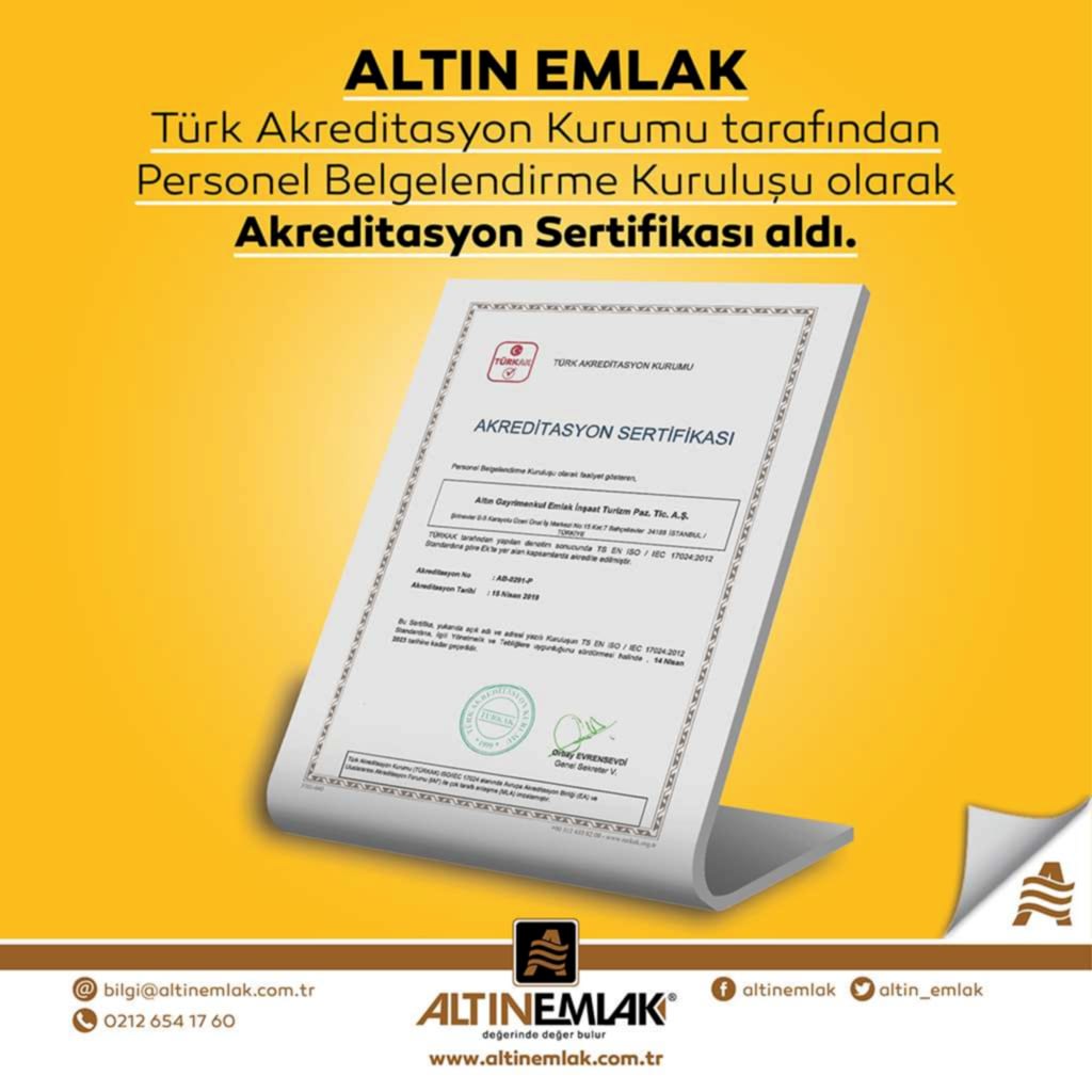 Altın Emlak, TÜRKAK Personel Belgelendirme Kuruluşu olarak akredite edildi